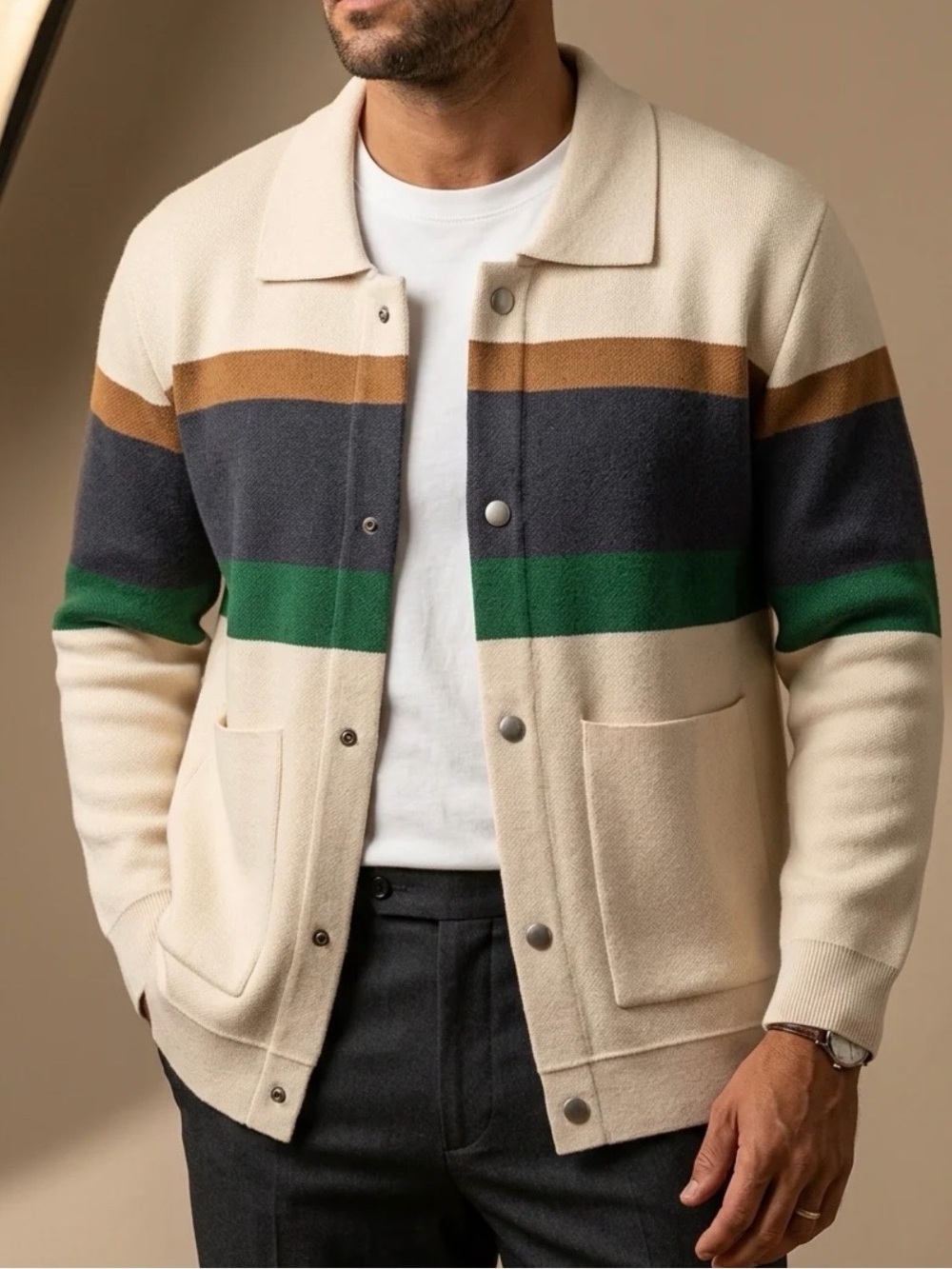 Men’s Vintage Inspired Color Block Knit Cardigan